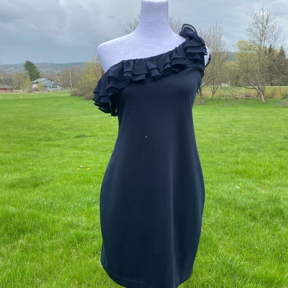 Jay Godfrey Black One Shoulder Ruffled Sheath Dress Size 6